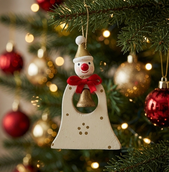 Vintage Other - Vintage Wooden Christmas Bell Ornament Snowman 3" Multicolor Collectible Rare VG
